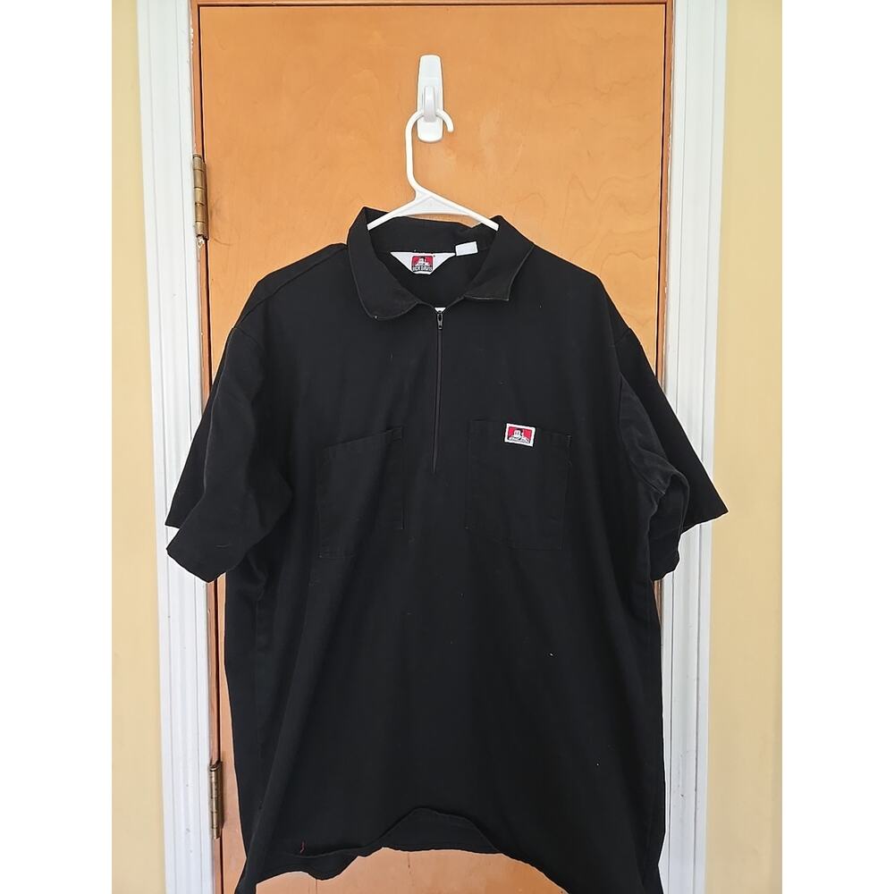 Vintage Ben Davis Shirt Mens Large Black 1/4 Zip Pullover Work Made In USA